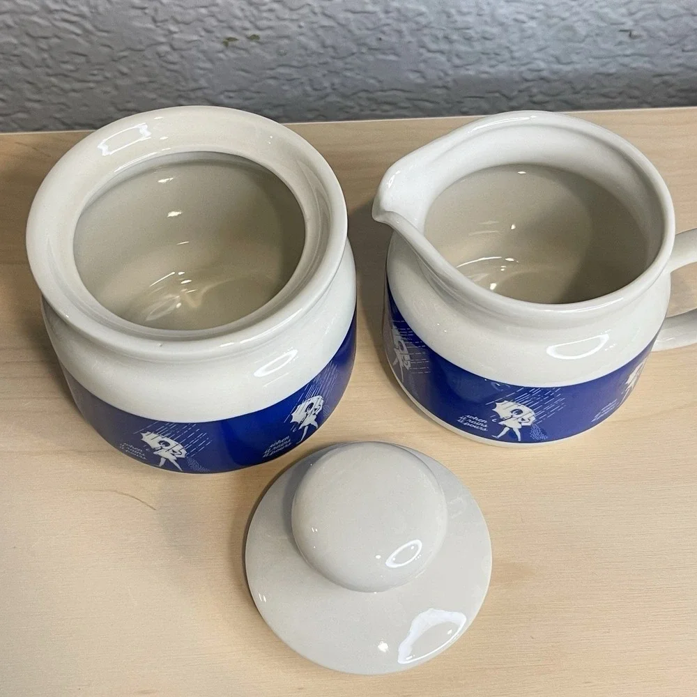 Vintage 1980s Morton Salt Girl When It Rains It Pours Creamer and Sugar Bowl Set